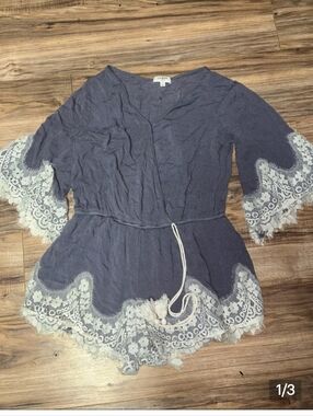 L Umgee Lace-Trim Blue Womens Romper